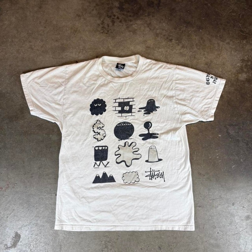 Vintage klyons x Stussy white graphic tee with black graphics Men's Size Medium